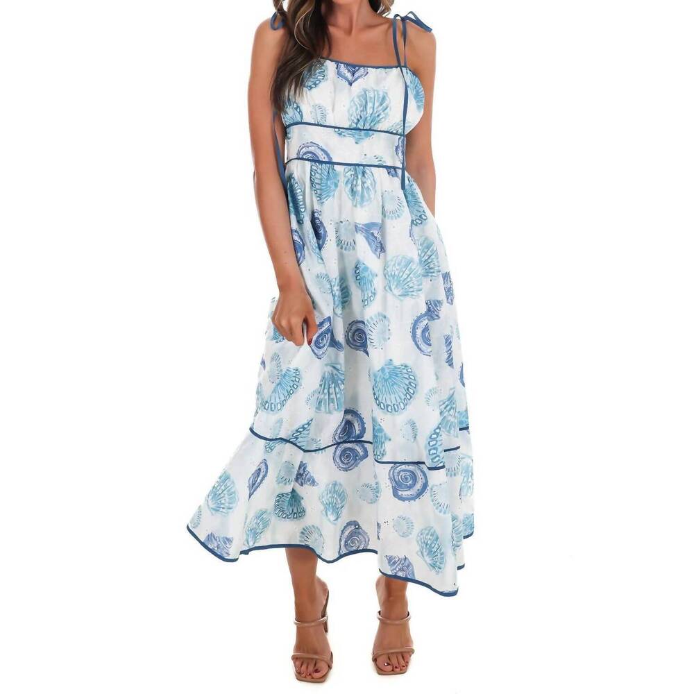 NEW CAMELLIA on the seashore midi dress in blue multi